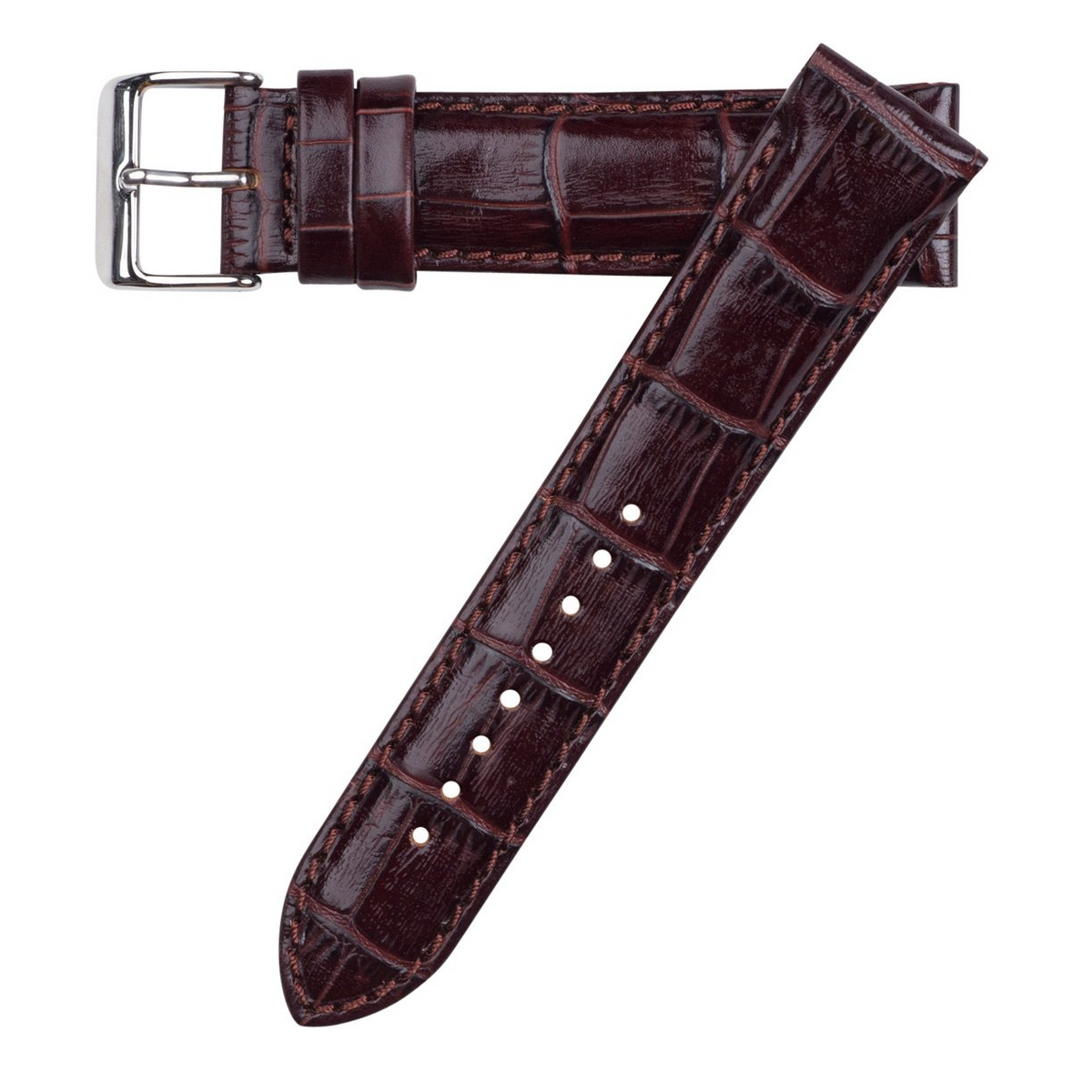 22Mm Dark Brown Genuine Calfskin Leather Watch Strap