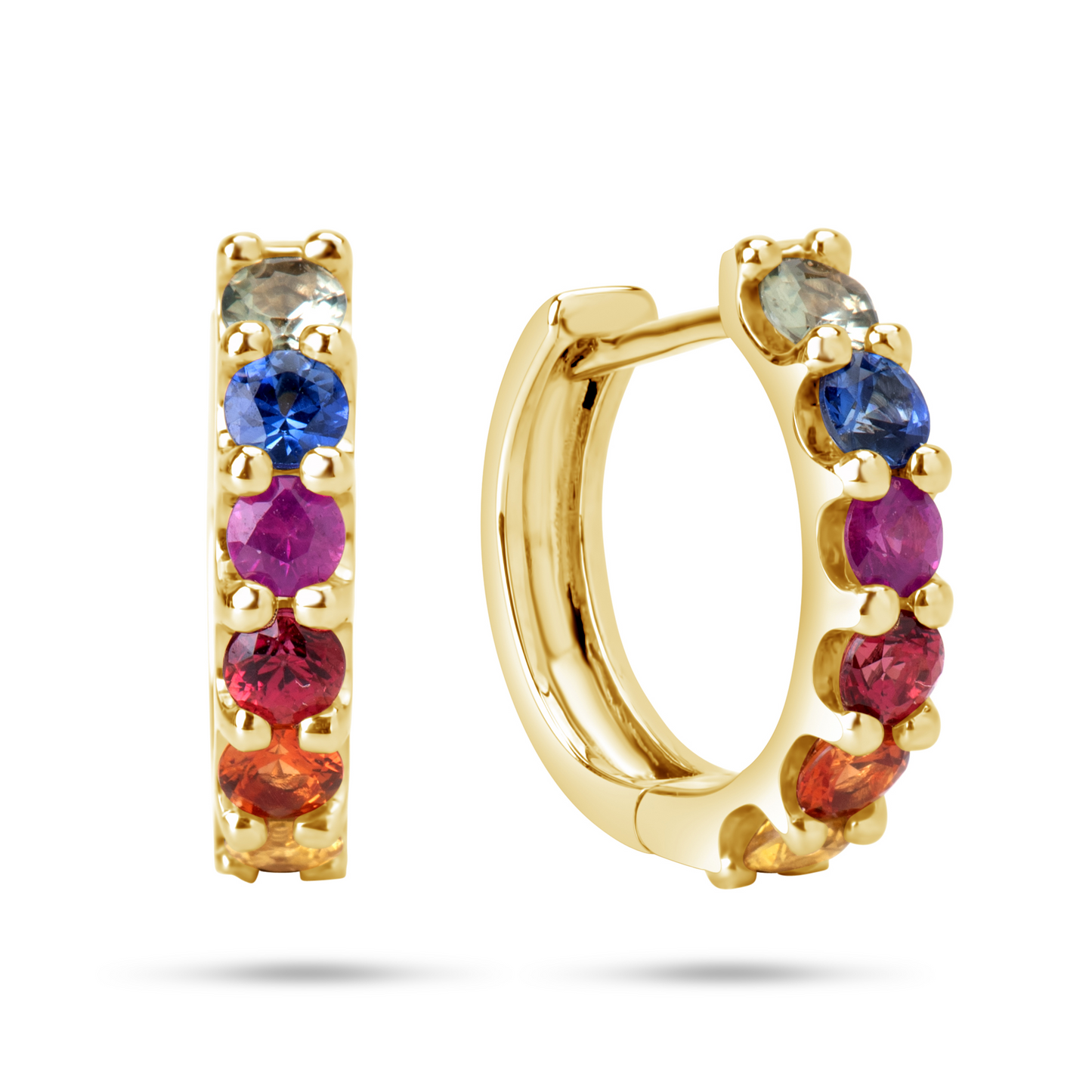 14Ky Rainbow Sapphire & Tsavorite Huggie Earrings