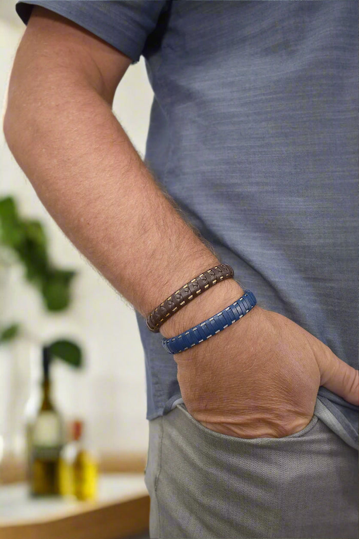 Alor Gents Cable & Blue Leather Bracelet