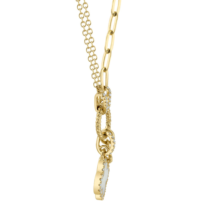 Shy Creation Diamond & Mother of Pearl Paperclip & Double Chain Necklace