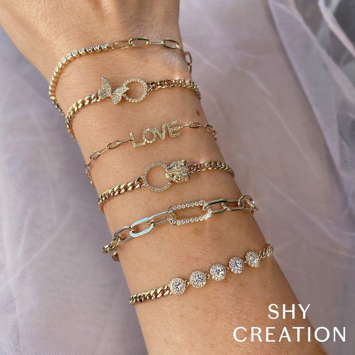 Shy Creation 14K Gold Diamond "LOVE" Bracelet