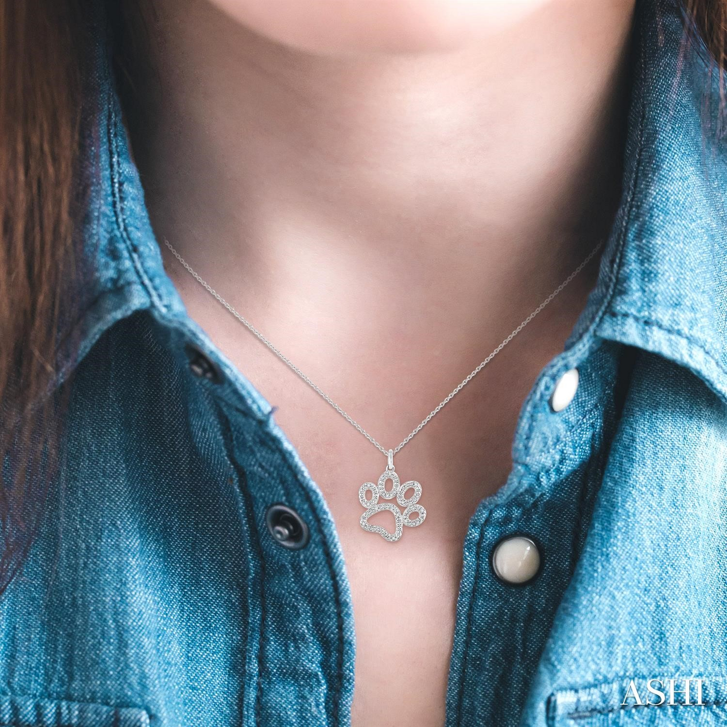 Sterling Silver Diamond Paw Print Necklace