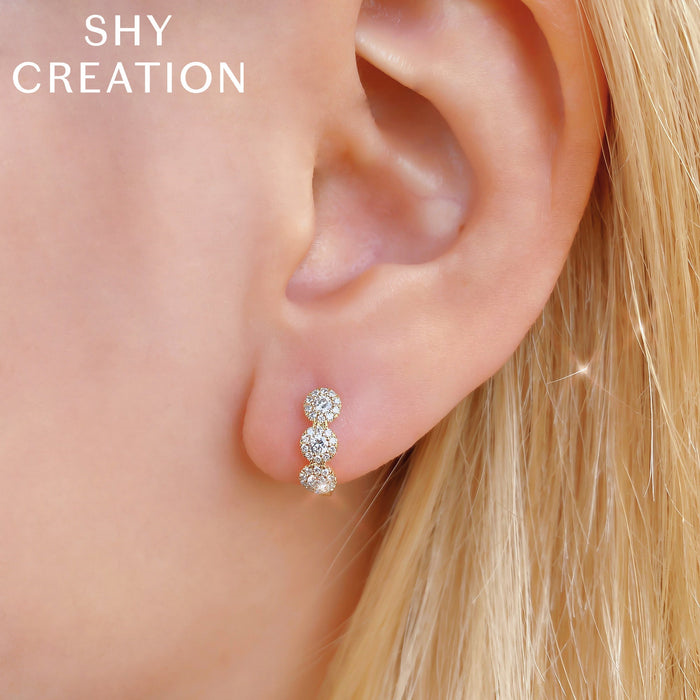 Shy Creation 14K Yellow Gold Diamond Halo Huggie Earring