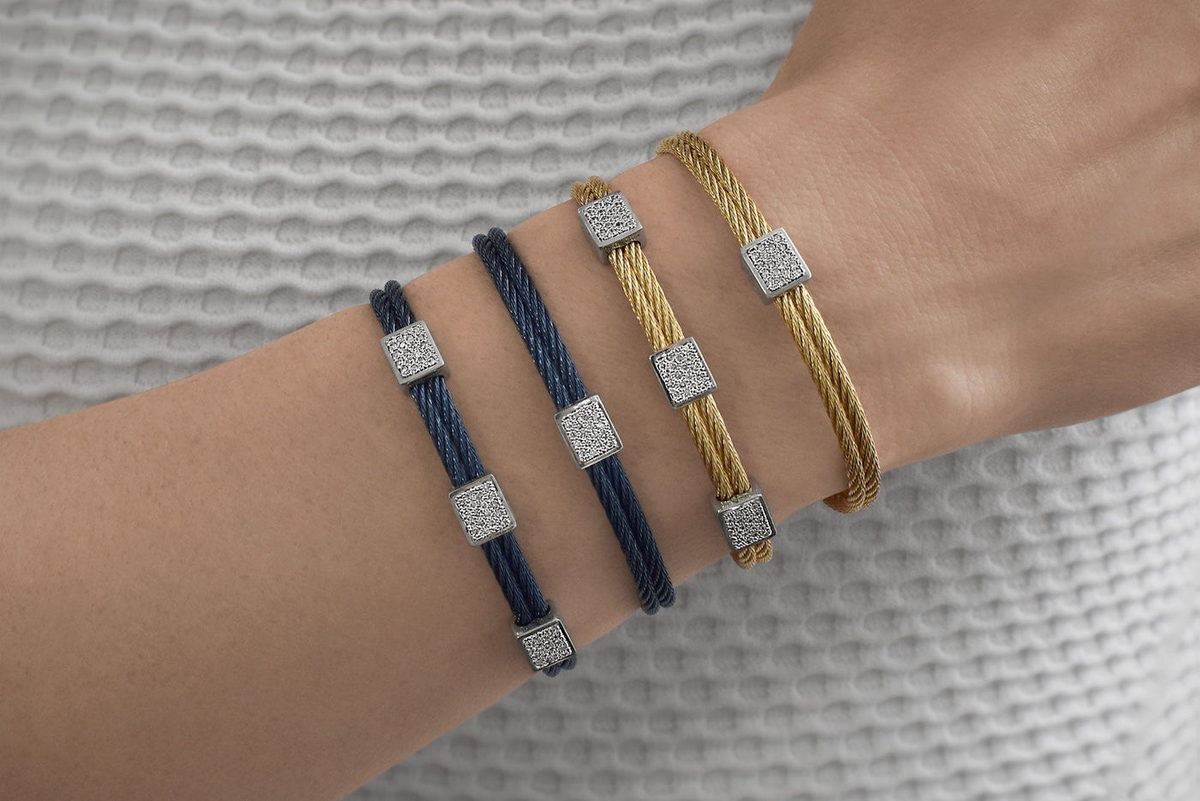 ALOR Navy Cable Diamond Station Bracelet