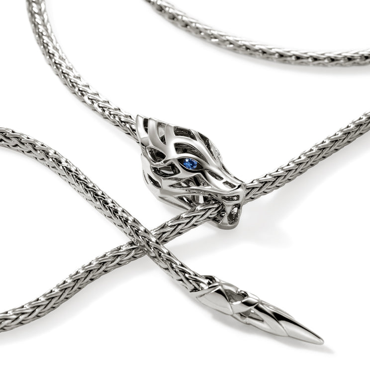 John Hardy Naga Silver Lariat Necklace with Blue Sapphire Eyes