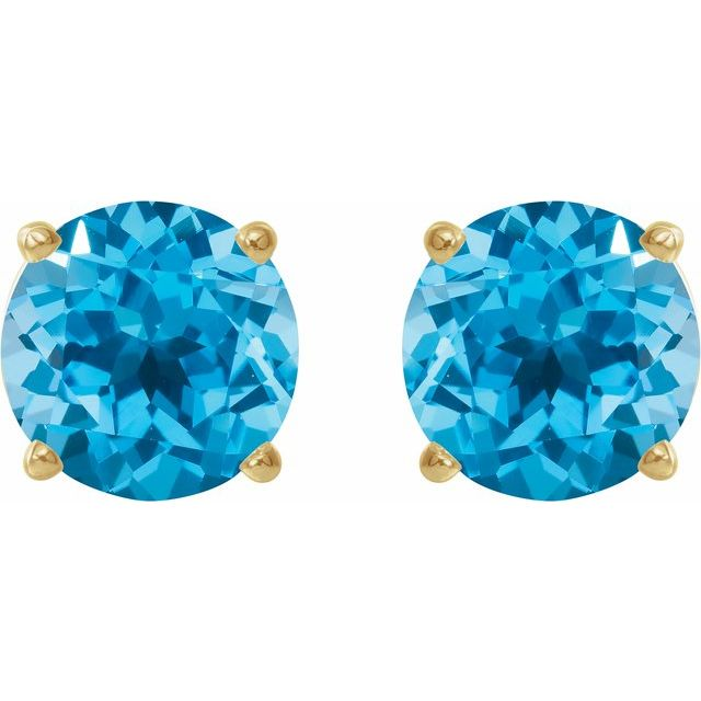 14K Yellow Gold Blue Topaz Stud Earrings