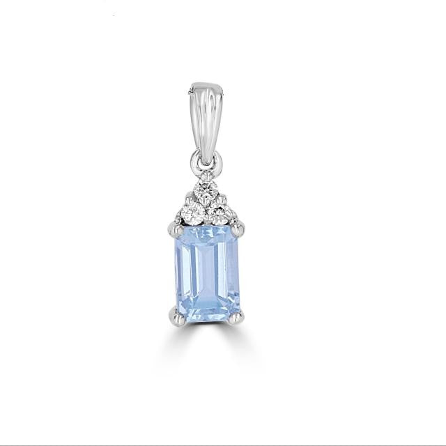 14K White Gold Aquamarine And Diamond Pendant
