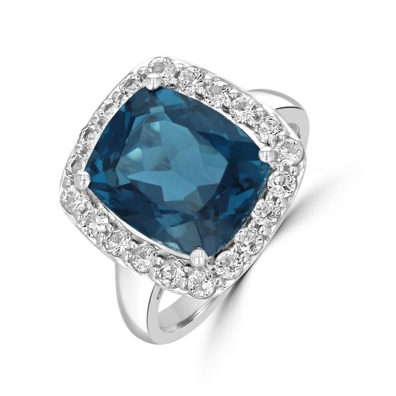 14K White Goold Blue And White Topaz Ring