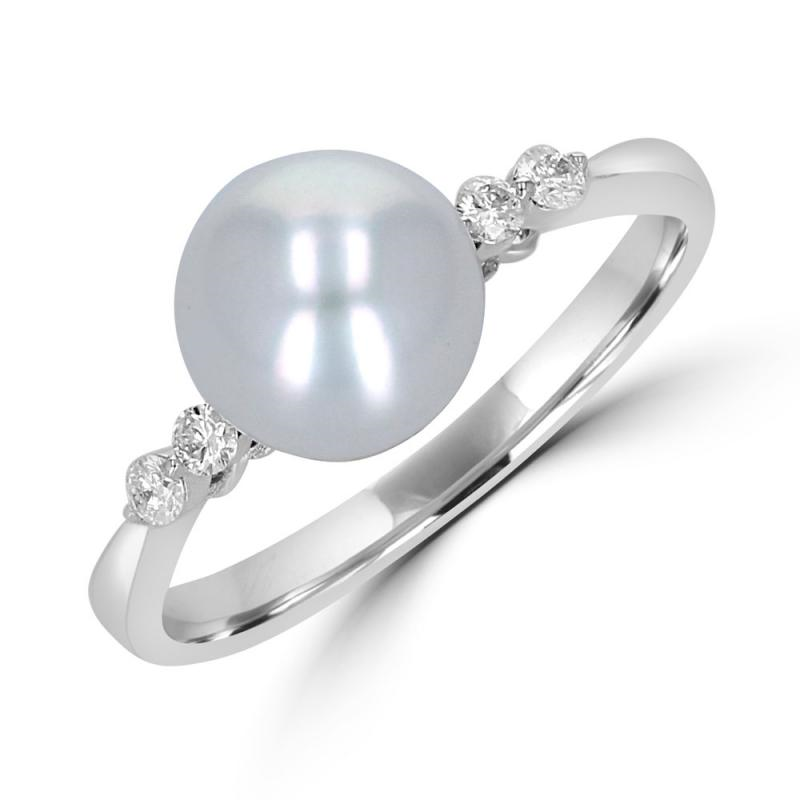 14K White Gold Pearl And Diamond Ring