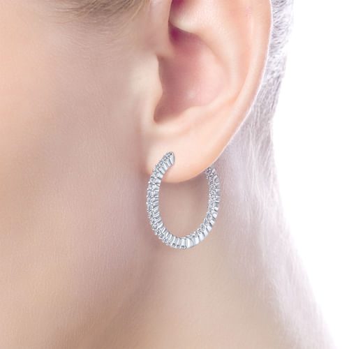 Gabriel 14K White Gold Round Diamond Hoop Earrings