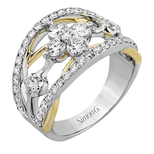 Simon G. 18K Two Tone Multi-Layered Flower Point Fashion Ring