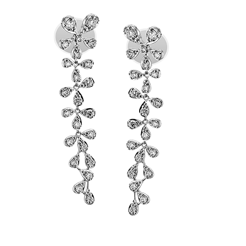 Simon G. 18K White Gold Pear & Round Diamond Flower Drop Earrings