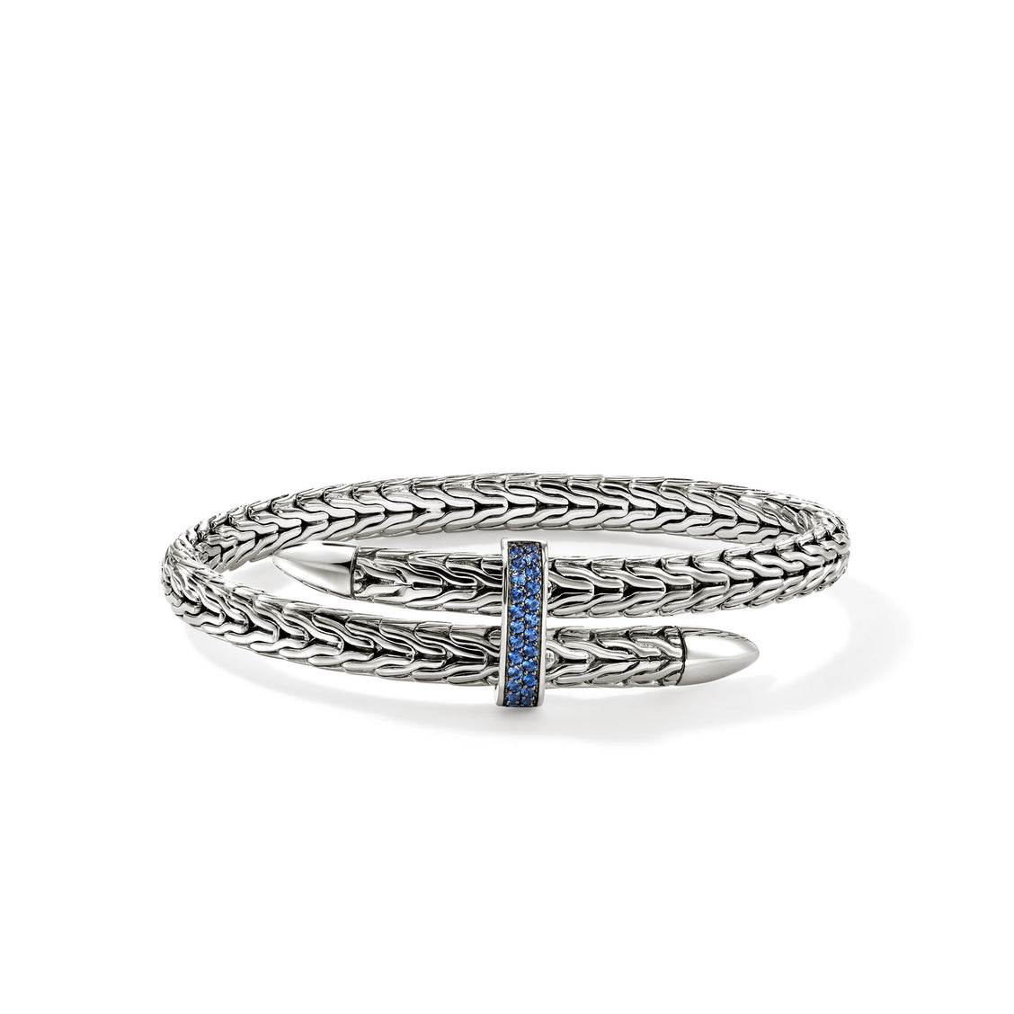 John Hardy Spear Silver ByPass Flex Cuff with Treated Black Sapphire