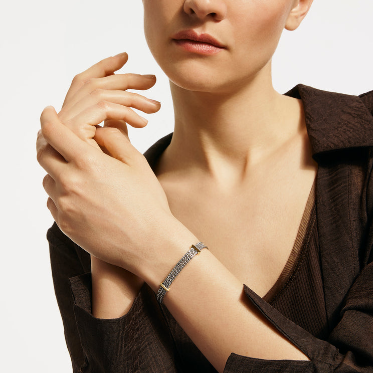 John Hardy Silver Icon Link Flat Chain Bracelet with Gold Stations