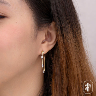Shy Creation Diamond Station Hoop Earrings