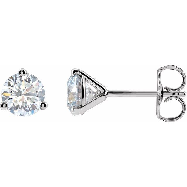 14K White Gold 3-Prong Round Diamond Stud Earrings