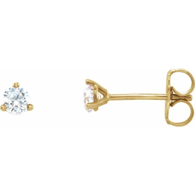 14K Yellow Gold 3-Prong Round Diamond Stud Earrings