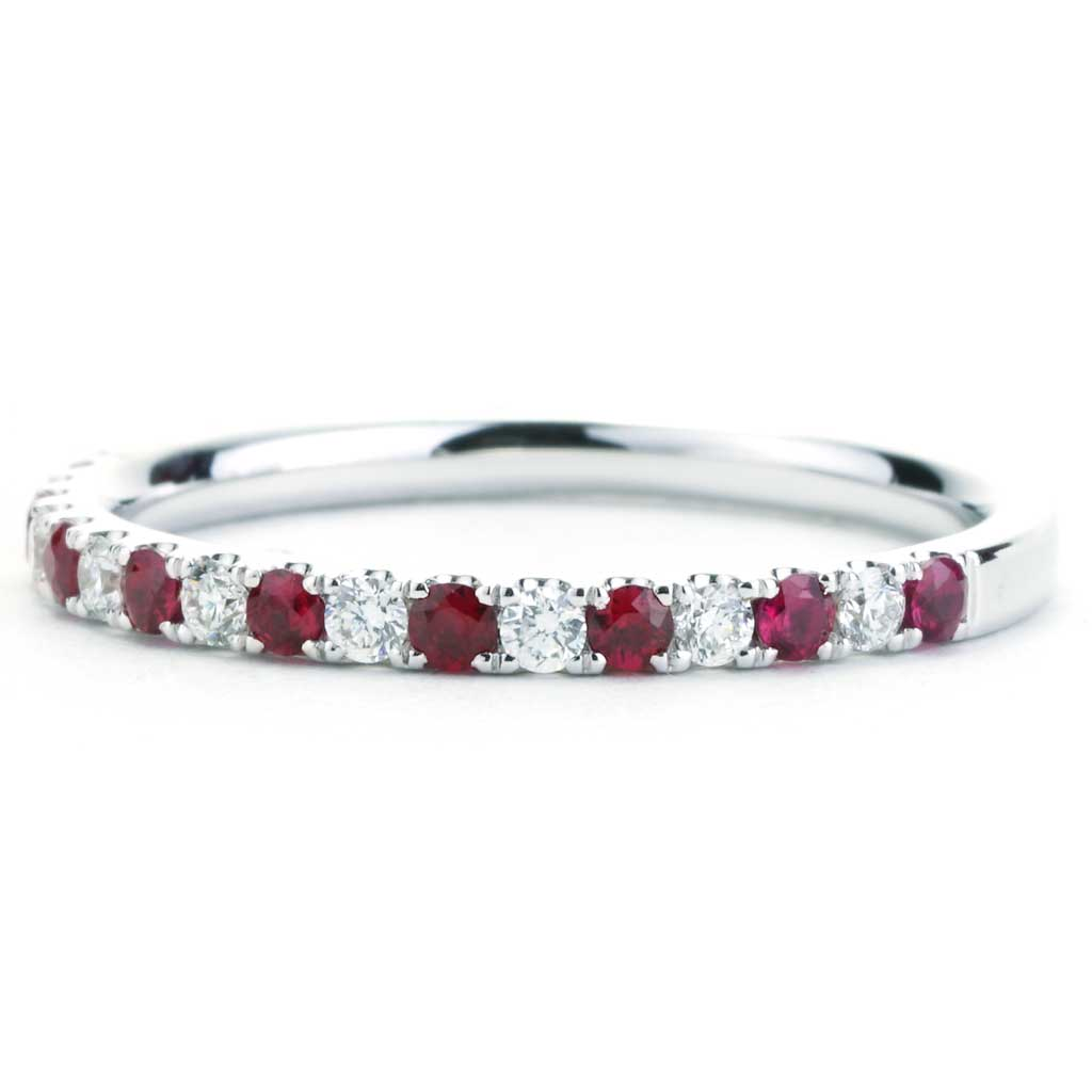 14K White Gold Ruby And Diamond Band