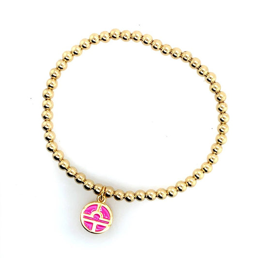 Dee Berkley Gold Filled Beaded Bracelet with Enamel Libra Zodiac Charm