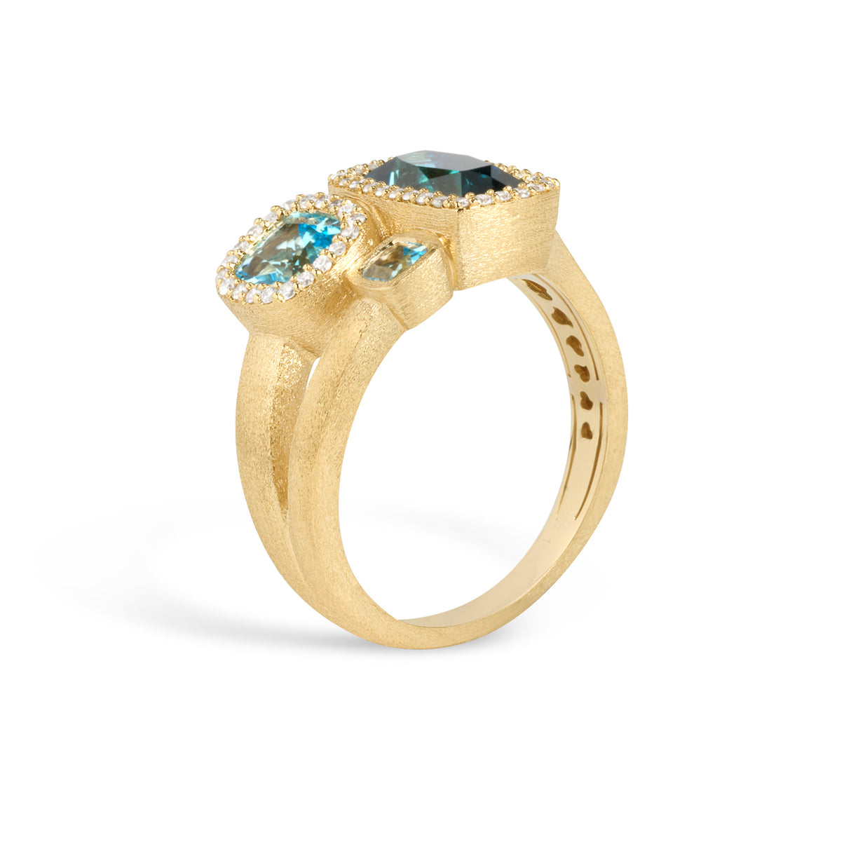 Dilamani Blue Topaz & Halo Diamond Ring