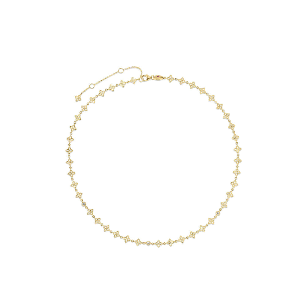 Roberto Coin 18K Yellow Gold Diamond Flower Link Necklace