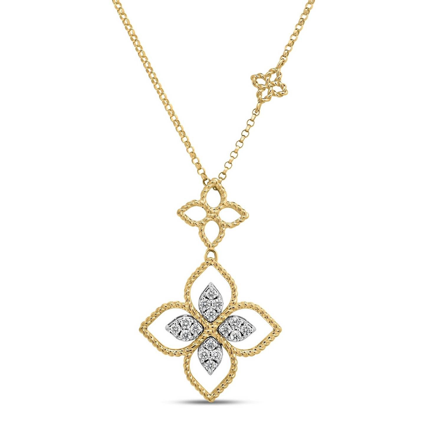 Roberto Coin 18K Yellow and White Gold Princess Flower Open Frame Necklace