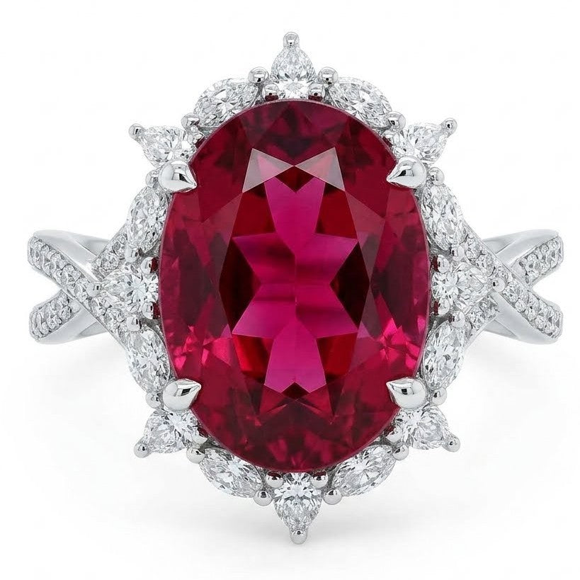 Simon G 18K White Gold Oval Checkerboard Rubellite Ring