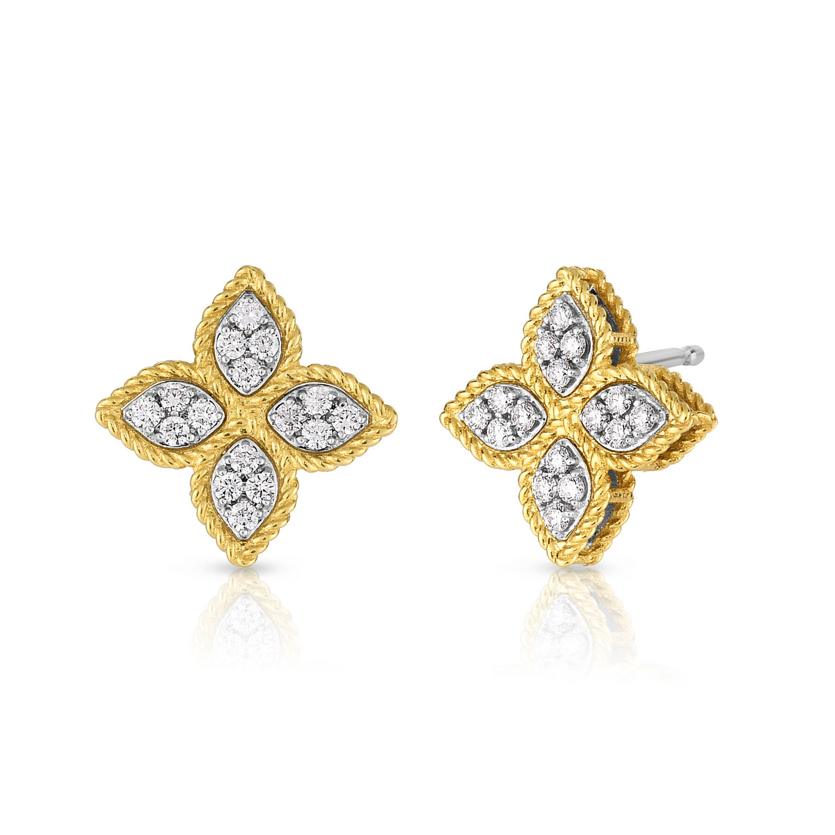 Roberto Coin 18K Yellow and White Gold Princess Flower Diamond Stud Earrings