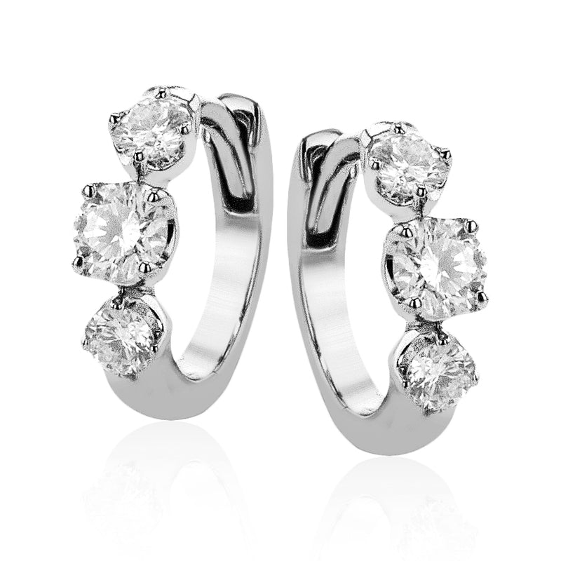 Zeghani 14K White Gold Diamond Hoop Earrings