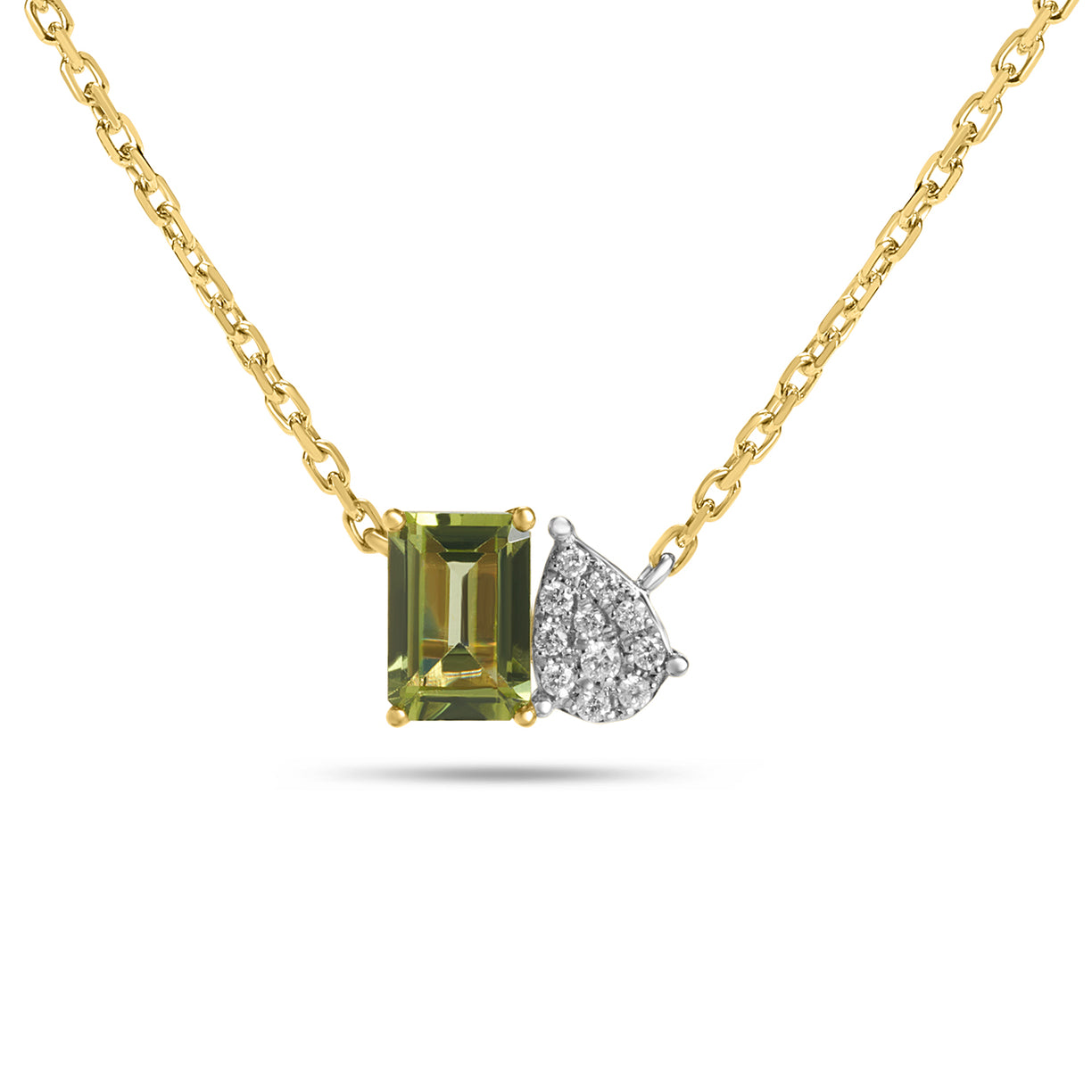 14K Yellow Gold Peridot And Diamond Pave Toi Et Moi Pendant Necklace