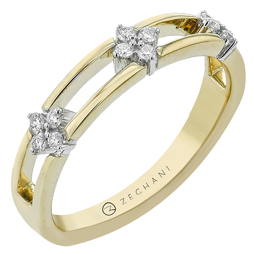 Zeghani 14K Yellow and White Gold 3 Station Cluster Ring