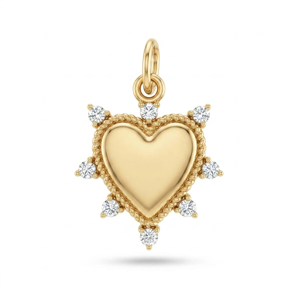 14K Yellow Gold Spiked Diamond Heart Charm