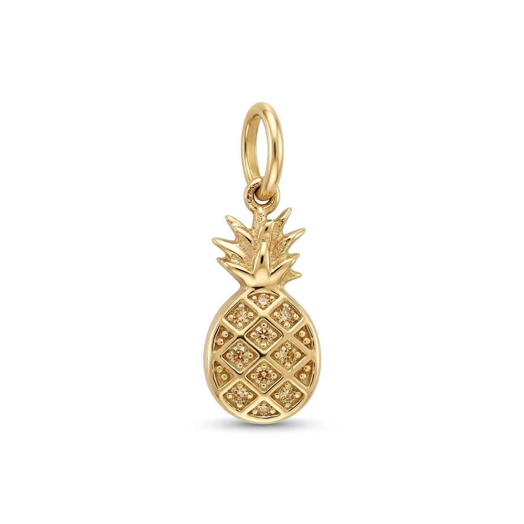 14K Yellow Gold Champange Diamond Pineapple Charm