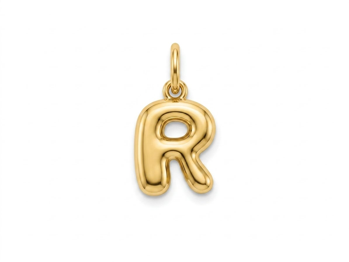 14K Yellow Gold Bubble "R" Charm