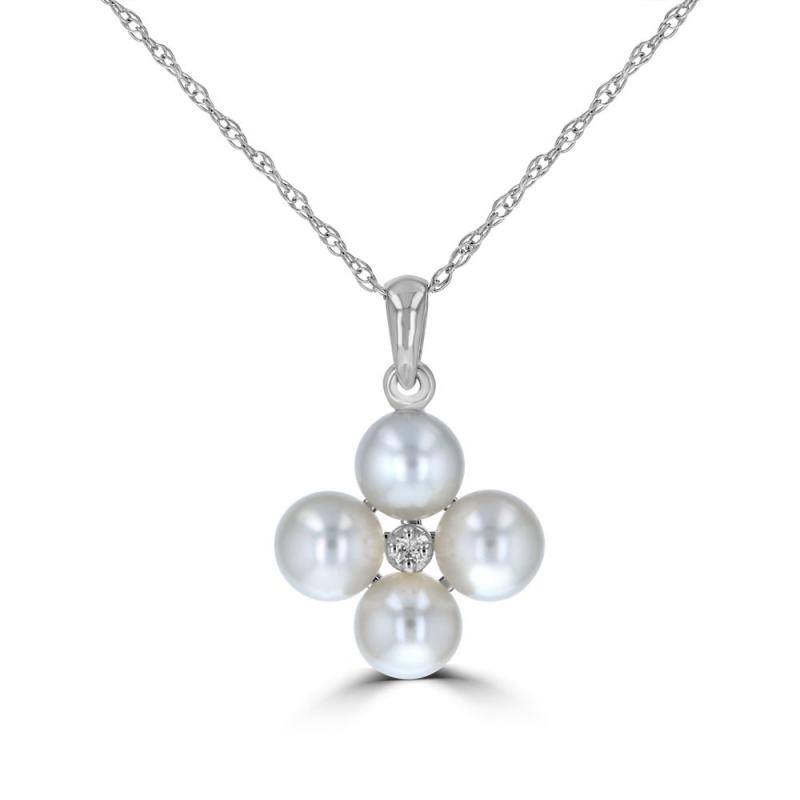 14K White Gold Freshwater Pearl And Diamond Pendant