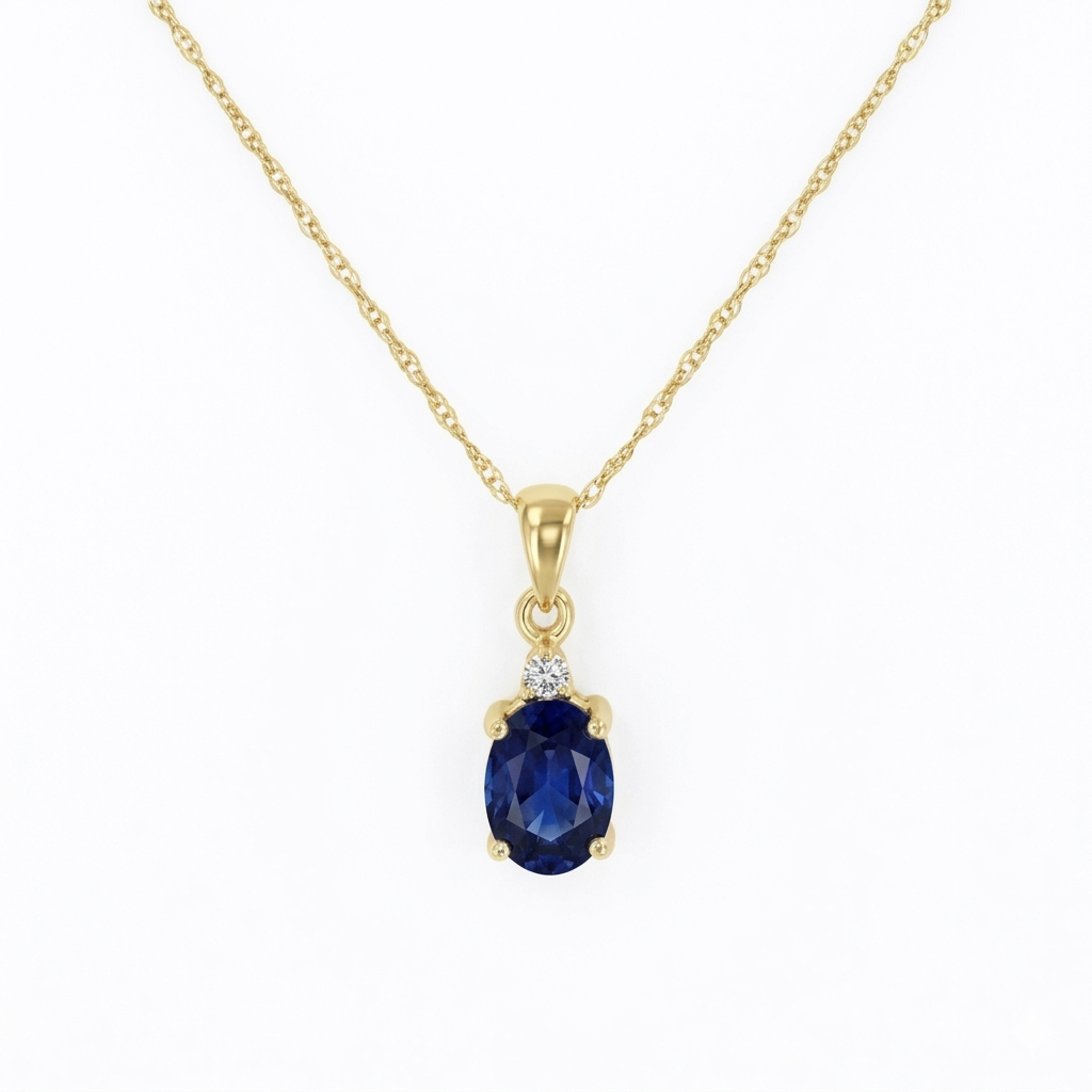 14K Yellow Gold Blue Sapphire And Diamond Pendant
