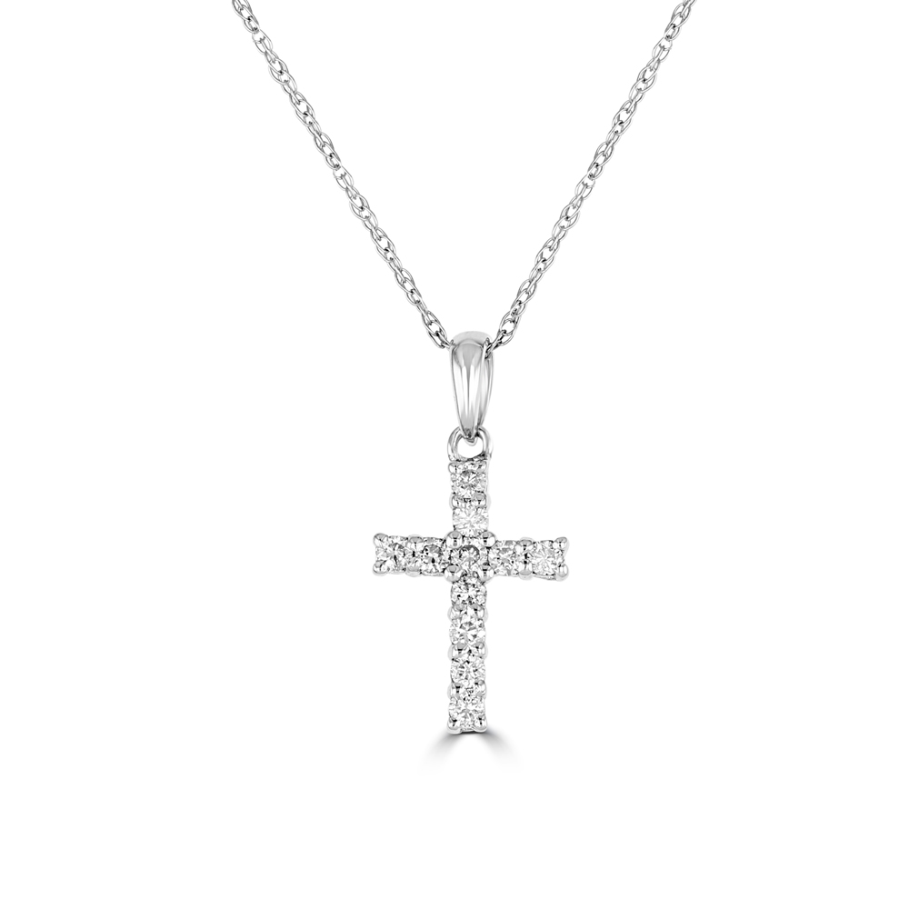 14K White Gold Diamond Cross
