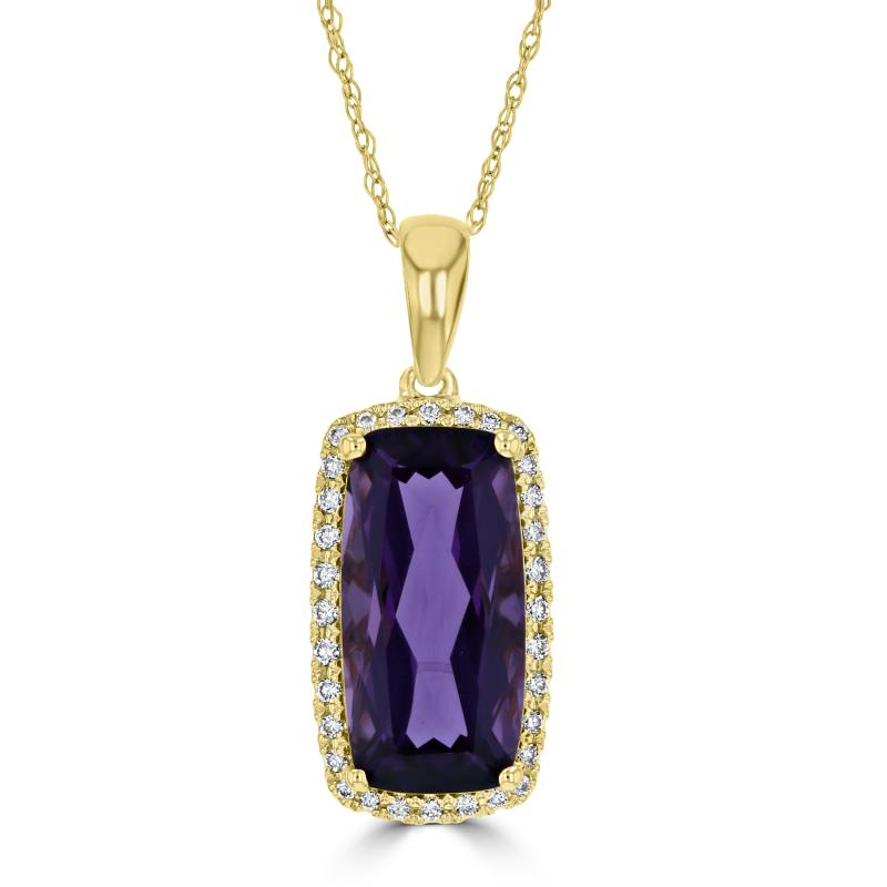 14K Yellow Gold Amethyst And Diamond Pendant