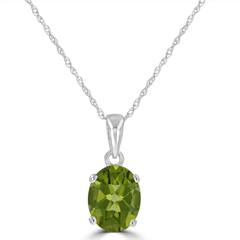 14K White Gold Peridot And Diamond Pendant