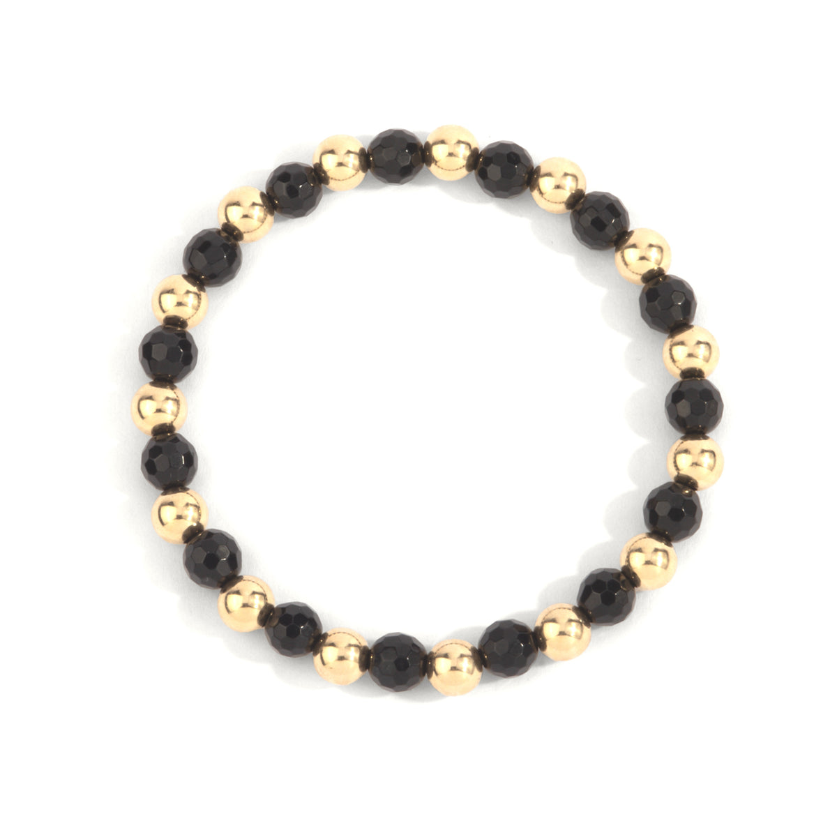 Dee Berkley Black Agate Alternating Yellow Gold Plated Beaded Bracelet