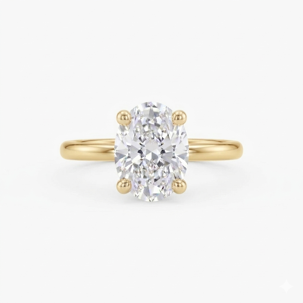 14K Yellow Gold Solitaire Ring Mounting For 3 Carat Oval Center