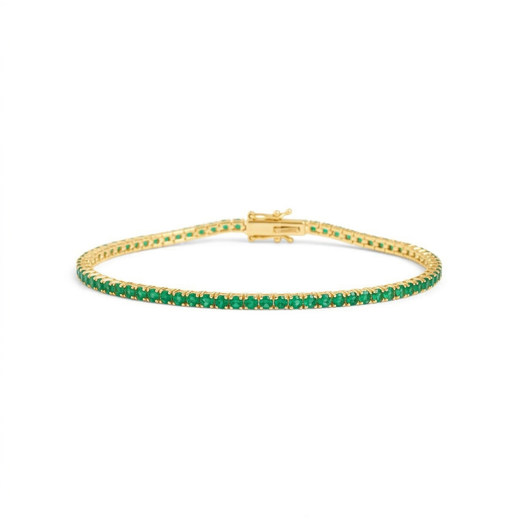 14K Yellow Gold Emerald Tennis Bracelet