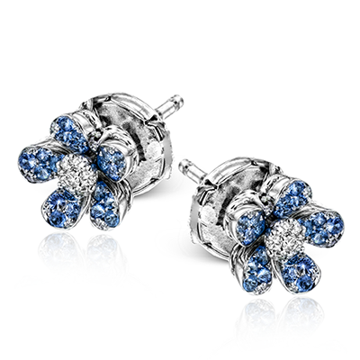 Simon G 14K White Gold Blue Sapphire & Diamond Flower Earrings