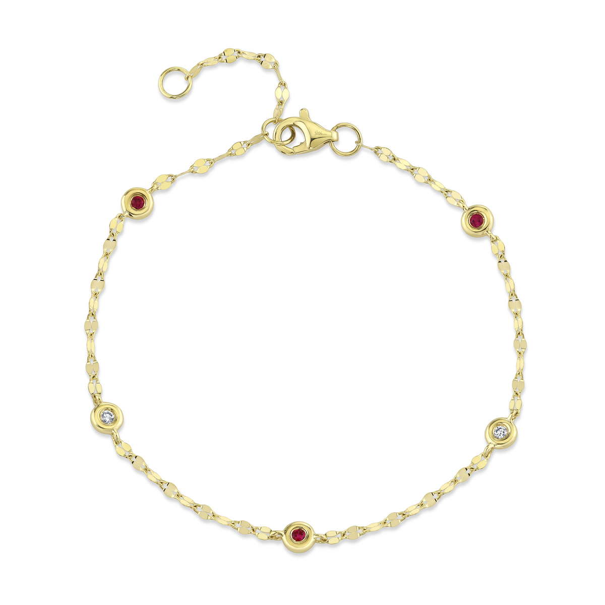Shy 14K Yellow Gold Diamond And Ruby By The Yard Sparkle Chain Bracelet