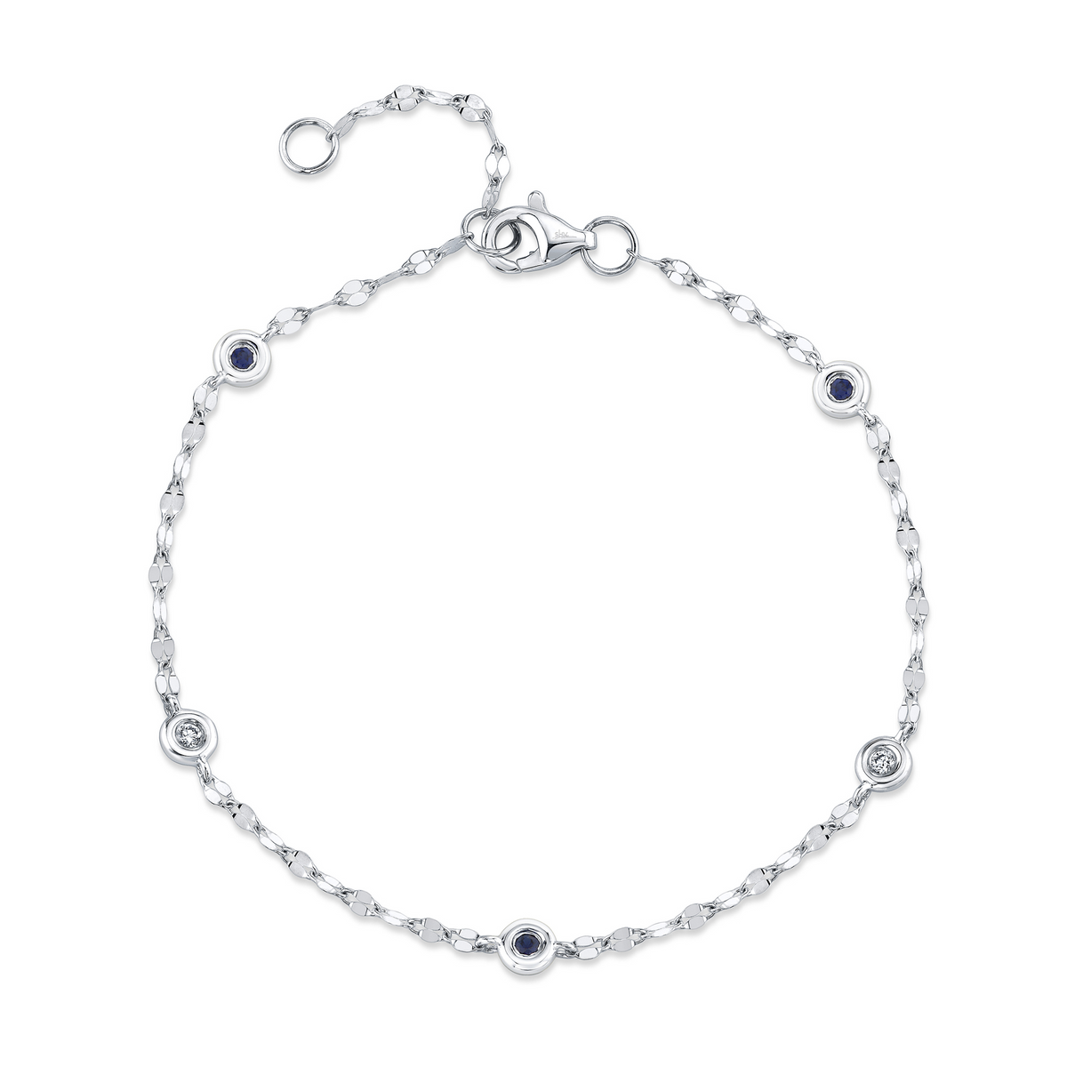 Shy 14K White Gold Diamond And Blue Sapphire By The Yard Sparkle Chain Bracelet