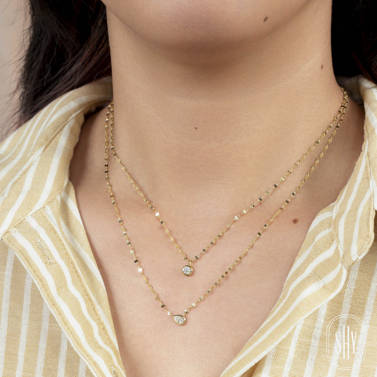 Shy 14K Yellow Gold Diamond Station Sparkle Chain Necklace