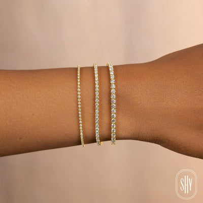 Shy Creation 14K Yellow Gold Diamond Tennis Bracelet