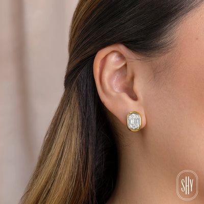Shy 14K Yellow Gold Diamond Baguette Cluster Stud Earrings
