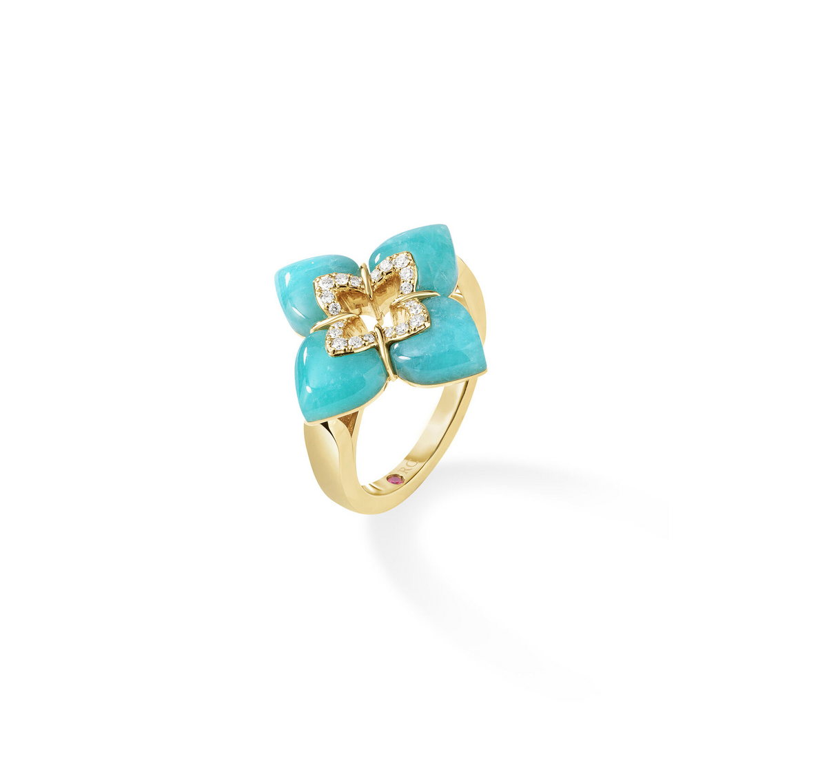 Roberto Coin 18K Yellow Gold VP Cabochon Amazonite And Diamond Flower Ring