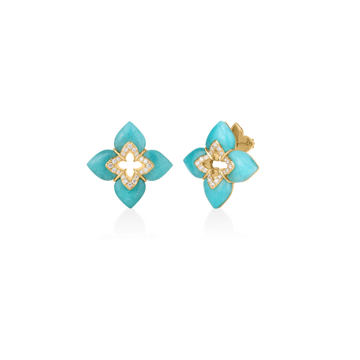 Roberto Coin 18K Yellow Gold Vp Cabochon Amazonite And Diamond Flower Earrings